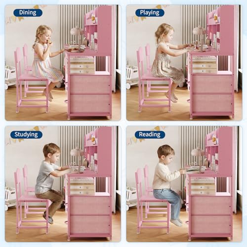 69" Double Kids Desk and Chair Set with Hutch & 4 Storage Drawers, view 6