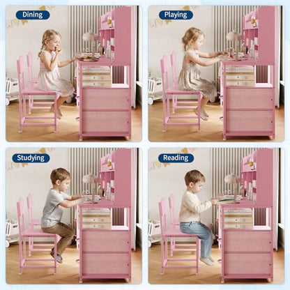 69" Double Kids Desk and Chair Set with Hutch & 4 Storage Drawers, view 6