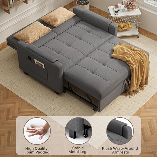 Convertible Sofa Bed, Modern Couch Bed & Small Loveseat Sleeper, 5-Position Adjustable Futon Sofa for Living Room, Apartment, Guest Room, Grey
