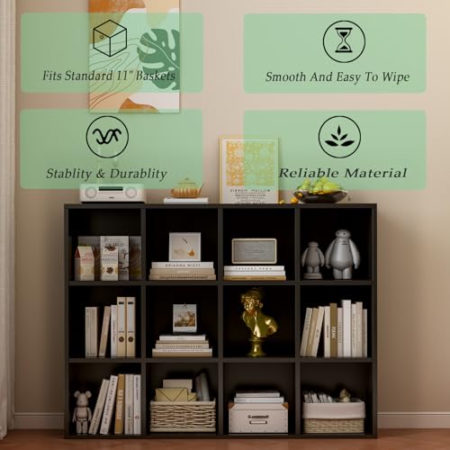 12-Cube Storage Shelf Bookcase, Black, view 5