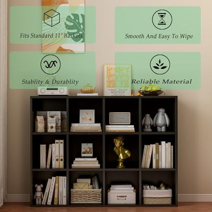 12-Cube Storage Shelf Bookcase, Black, view 5