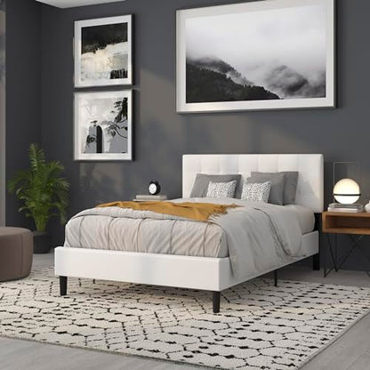 Bedford Box Stitch Tufted Upholstered Full Size Headboard in White Fabric