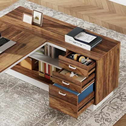 71-Inch Executive Desk, L-Shaped Desk with Cabinet, view 7