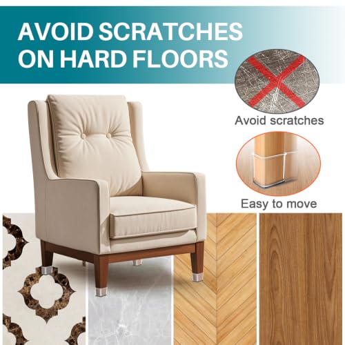 24 Pcs Chair Leg Floor Protectors Square, Silicone Felt Furniture Leg Pads Caps Covers for Hardwood Floors (Fit:1-1/16" to 1-5/8")