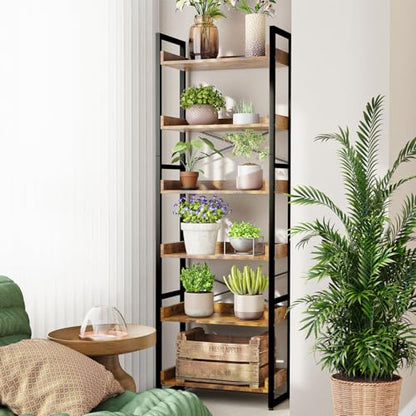 Cheersstar 6-Tier Bookshelf, 6 Tier Industrial Bookcase, Standing Bookshelves, Tall Display Rack with Steel Frame for Living Room, Bedroom, 11.8 x 20 x 69 Inches, Rustic Brown
