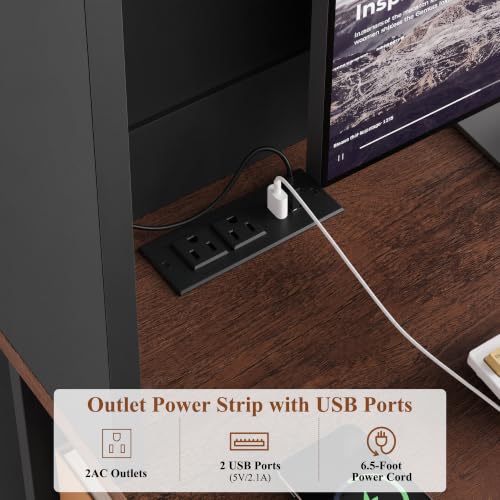 71" Tall Computer Desk with Hutch, LED & Charging Station, Black, view 5