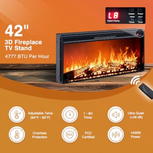 70" Fireplace TV Stand with 42" Electric Fireplace, view 6