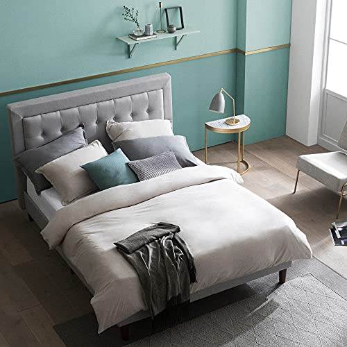 Zinus Dachelle Upholstered Platform Bed Frame, Mattress Foundation, Wood Slat Support, No Box Spring Needed, Easy Assembly, Grey Sand, King