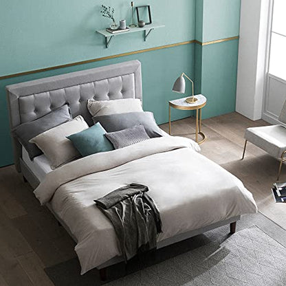 Zinus Dachelle Upholstered Platform Bed Frame, Mattress Foundation, Wood Slat Support, No Box Spring Needed, Easy Assembly, Grey Sand, King