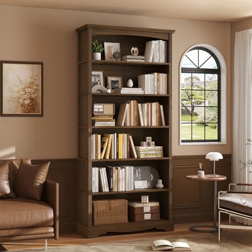 6-Tier Wooden Bookshelf, 76 Inch Tall Bookshelf with Storage, view 3