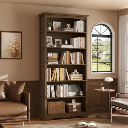 6-Tier Wooden Bookshelf, 76 Inch Tall Bookshelf with Storage, view 3