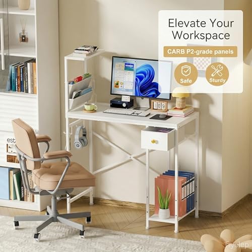 33.7" Computer Desk with Power Outlets, LED Lights & Drawer, view 5