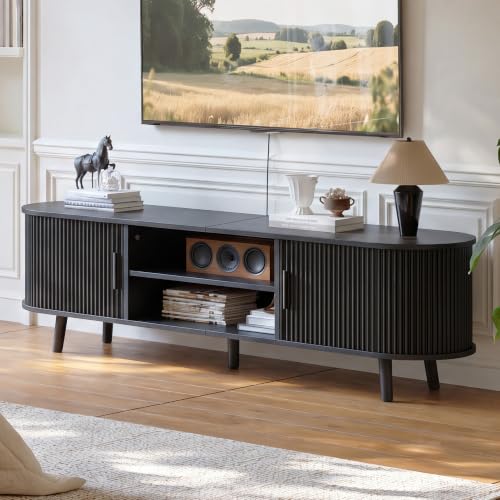 62.8" Mid Century Modern TV Stand with Fluted Sliding Doors, view 2
