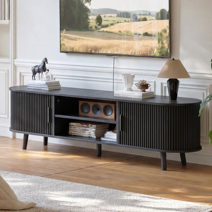 62.8" Mid Century Modern TV Stand with Fluted Sliding Doors, view 2