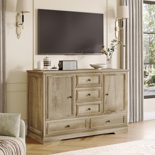 47” Farmhouse Sideboard Buffet Cabinet,5 Drawers,2 Doors,Oak, view 4