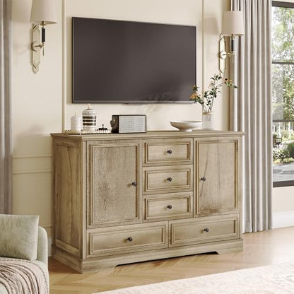 47” Farmhouse Sideboard Buffet Cabinet,5 Drawers,2 Doors,Oak, view 4