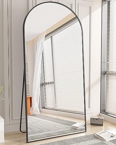 34"x76" Arched Full Length Mirror, Black Large Floor Mirror with Aluminum Alloy Frame Standing Hanging or Leaning Wall-Mounted Full Body Mirror for Living Room and Bedroom