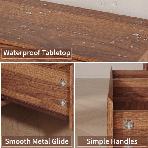 Walnut Dresser Bedroom Set, 6 Drawer Dresser & 2 Drawer Nightstands, view 5