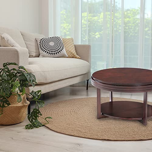10109-CH Oval Small Coffee Table with Shelf, Chocolate Cherry