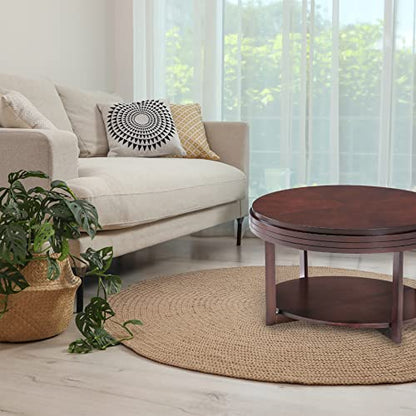 10109-CH Oval Small Coffee Table with Shelf, Chocolate Cherry