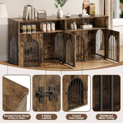78.7" Double Dog Crate Furniture, Dog Kennel with Storage, Brown, view 7