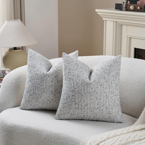 Striped Throw Pillow Covers 18x18 Set of 2 Blue Textured Boucle Chic Morden Boho Accent Farmhouse Square Decorative Couch Pillow Covers for Home Decor Bed Sofa Living Room
