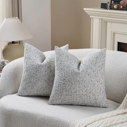 Striped Throw Pillow Covers 18x18 Set of 2 Blue Textured Boucle Chic Morden Boho Accent Farmhouse Square Decorative Couch Pillow Covers for Home Decor Bed Sofa Living Room