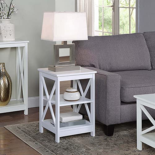 Oxford End Table 15.75" - Modern Living Room Table with Storage Shelves, Transitional Nightstand Side Table for Home Decor and Display, White