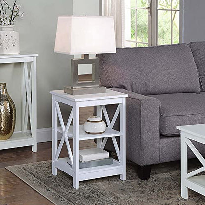 Oxford End Table 15.75" - Modern Living Room Table with Storage Shelves, Transitional Nightstand Side Table for Home Decor and Display, White