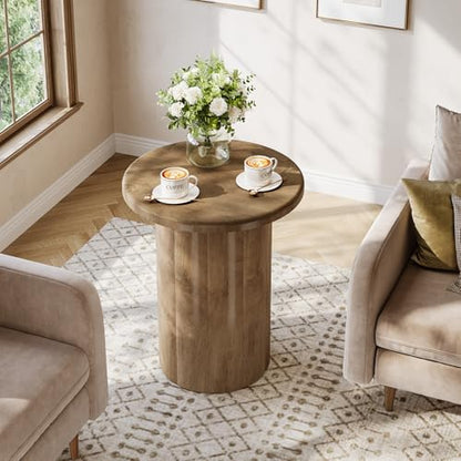 Tribesigns Round Side Table for Living Room, Farmhouse Small End Table with Fluted Base, 20-Inch Rustic Brown Nightstand, Accent Furniture for Small Space Bedroom Apartment