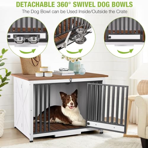 Folding Dog Crate Furniture 39.4" Large Dog Crate End Table with 360°Rotatable, view 4