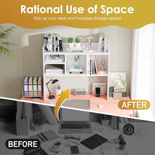 Desktop Bookshelf, Countertop Storage Hutch with 4 Shelves for Computer Desk, view 7