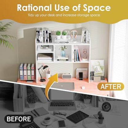 Desktop Bookshelf, Countertop Storage Hutch with 4 Shelves for Computer Desk, view 7