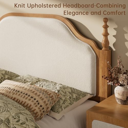 Solid Wood Queen Bed Frame with Headboard, view 4