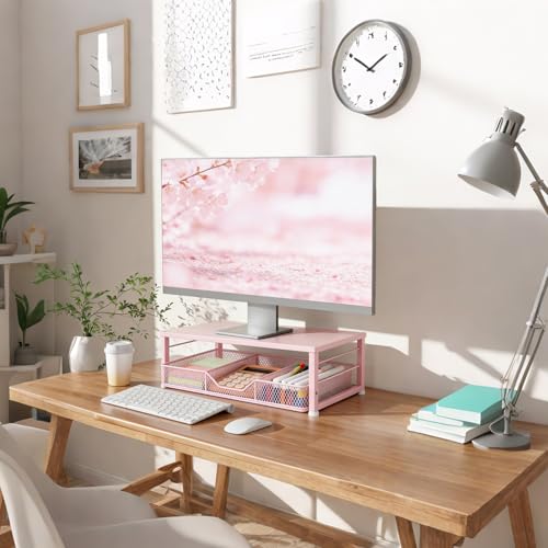 Small Pink Laptop Stand for Desk, Monitor Stand, Office Desk Accessories, view 3