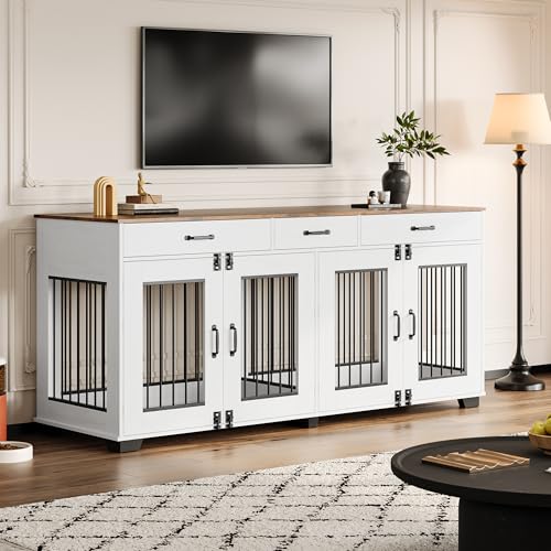 71 in Large Dog Crate Furniture for 2 Dogs with 3 Drawers, view 8