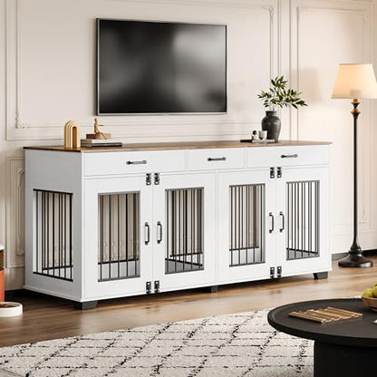 71 in Large Dog Crate Furniture for 2 Dogs with 3 Drawers, view 8