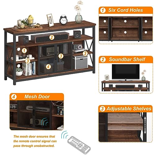 Tall TV Stand for TVs up to 65 Inch, Industrial Wood Entertainment Center with Storage Cabinet, Farmhouse TV Media Console for Living Room and Bedroom (32 Inch High, Rustic Oak)