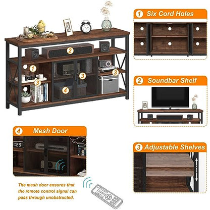 Tall TV Stand for TVs up to 65 Inch, Industrial Wood Entertainment Center with Storage Cabinet, Farmhouse TV Media Console for Living Room and Bedroom (32 Inch High, Rustic Oak)