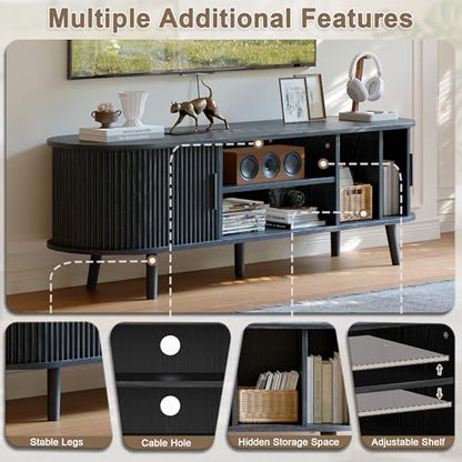 54" Mid Century Modern TV Stand with Fluted Sliding Doors, view 4