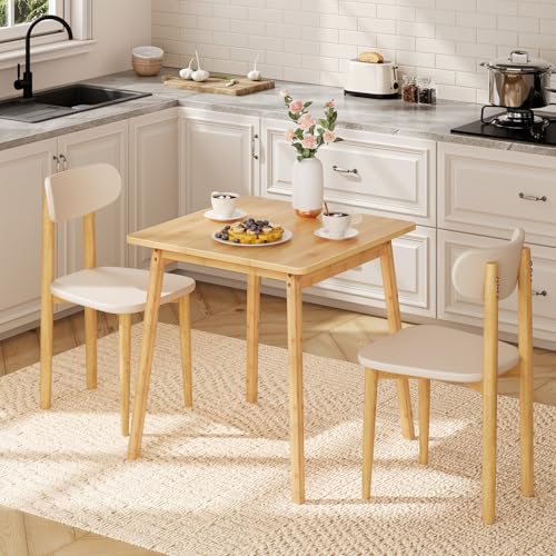 Bamboo Dining Table, Square Dining Table for 2, 27.6" Kitchen Table for Small Space, Writing Table, Easy to Assemble, for Dining Room, Living Room, Office, Kitchen, Natural YL70CZ01G1