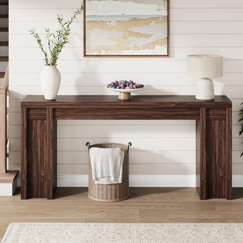 70.9-Inch Entryway Table, Wooden Farmhouse Console Table, Thick Sofa Table Behind Couch Table, Long Console Tables for Entryway Living Room, Walnut