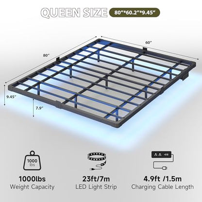 Floating Bed Frame Queen Size, Smart LED Lights & Charging Station, view 4