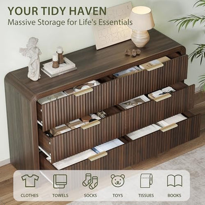 55" W Fluted 6-Drawer Dresser for Bedroom, Walnut, view 4