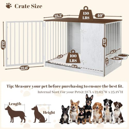 40" Dog Crate Furniture for Large Dogs, White, view 3