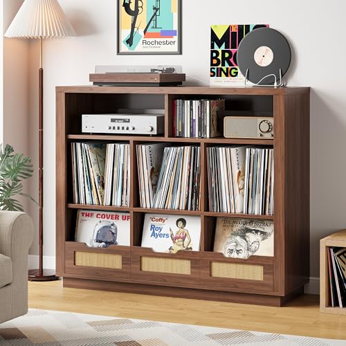 3-Tier Record Player Stand with Charging Station, Vinyl Storage, view 4