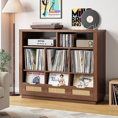 3-Tier Record Player Stand with Charging Station, Vinyl Storage, view 4