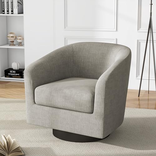 Swivel Accent Chair, Fabric Upholstered Barrel Club Chair, Khaki | Modern Round Armchair | Comfy Reading Seat with Removable Cushion | For Living Room, Bedroom, Office