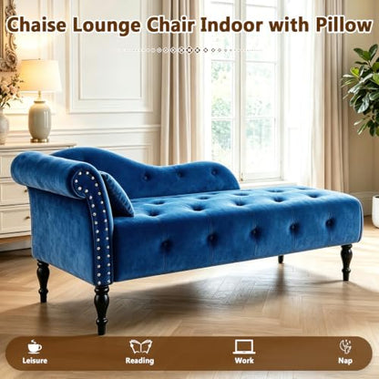Velvet Upholstered Chaise Lounge Chair Indoor with Pillow, view 4