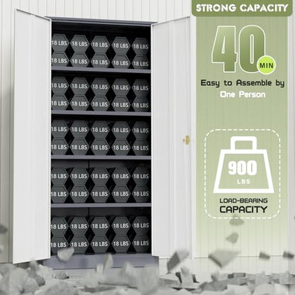 72” Metal Storage Cabinet, Lockable File Cabinet with 2 Doors and 4 Adjustabble Shelves,Garage Storage Cabinets for Office, Warehouse, Home, (Grey White